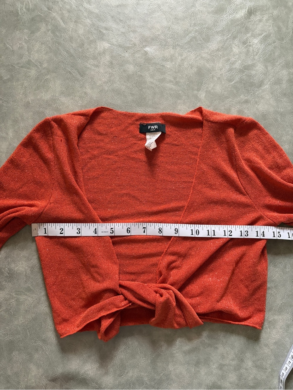 Y2K Burnt Orange Sparkly Cropped Bolero Shrug Long Sleeve Front Tie | Boho Fairy - Picture 8 of 10